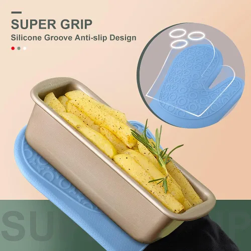 Miniatura 3 de sungwoo Guantes de horno de silicona extralargos, resistentes al calor, con forro acolchado, agarre texturizado antideslizante, perfectos para Azul