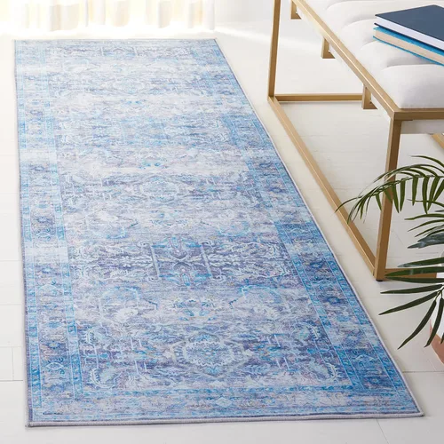 SAFAVIEH Alfombra lavable Tucson Collection - 2'6" x 4', morado y azul, antideslizante y fácil de limpiar, ideal para sala de estar, dormitorio,