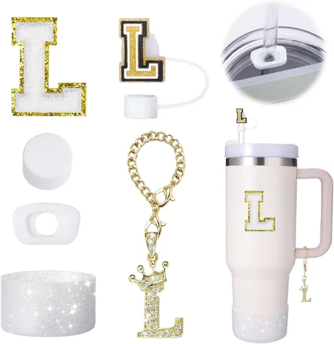 Miniatura 15 de Mity Rain Set de 6 piezas de accesorios para taza para Stanley de 30 oz y 40 oz con asa, tapa para pajita, dije con iniciales de taza, bota