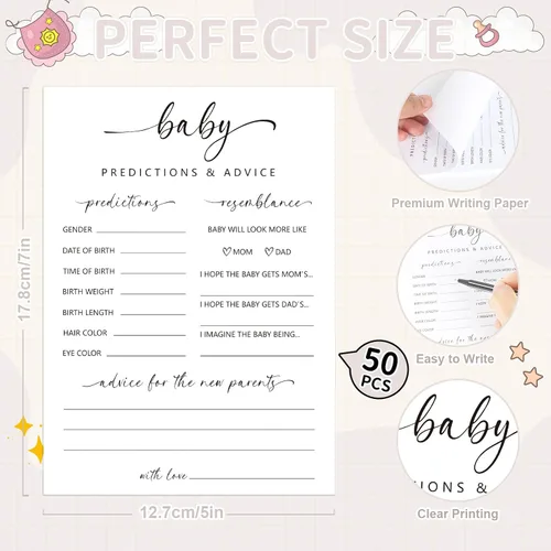 Miniatura 2 de Predicciones y tarjetas de consejos para recién nacidos, 50 tarjetas de juego para recién nacidos, consejos y deseos para nuevos padres, divertidos