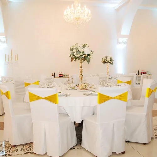 Miniatura 5 de Frienda 120 cintas elásticas de elastano para silla, bandas elásticas para fundas de silla, lazos sin hebilla para bodas, recepciones, eventos, Oro