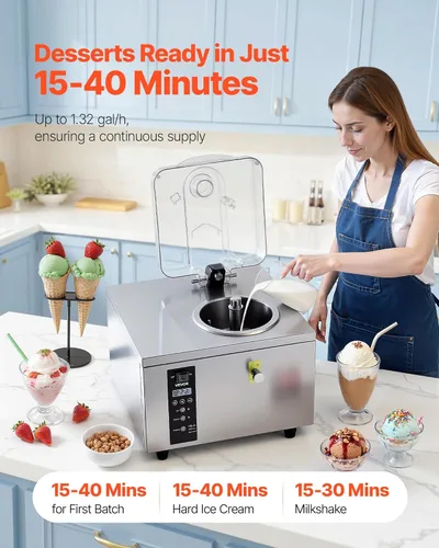 Miniatura 2 de VEVOR Máquina comercial de helado duro, 500 W, 1.32 galones/hora, heladera de gelato duro con cilindro de acero inoxidable 304 de 2.8 L, panel LED