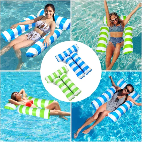 Miniatura 5 de Paquete de 2 flotadores inflables para piscina 4 en 1 con hamaca de piscina con malla en la parte inferior, hamaca inflable de 3 tubos para adultos