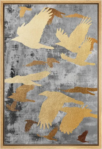 Miniatura 19 de NWT Impresión en lienzo enmarcado para pared, acuarela, grullas, pájaros volando, naturaleza salvaje, ilustraciones de arte moderno decorativo