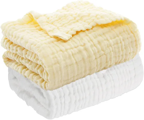 Miniatura 11 de Aablexema Juego de 2 mantas de muselina para bebé, 6 capas de 43 x 43 pulgadas, toallas de baño para recién nacidos, para niños y niñas (blanco)