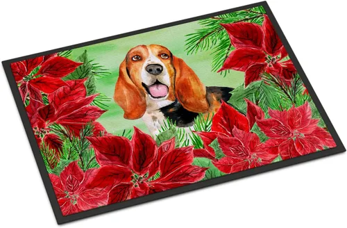 Miniatura 144 de Caroline's Treasures CK1311MAT Cavalier Spaniel Poinsettas - Felpudo de 18 x 27 pulgadas, tapete para puerta delantera, interior y exterior
