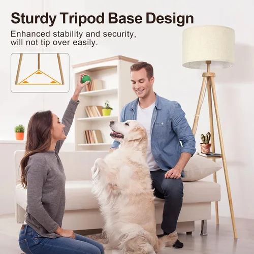 Miniatura 6 de OUTON - Lámpara de pie de trípode de madera con estantes, lámpara de pie de mediados de siglo con control remoto, 4 temperaturas de color, lámpara