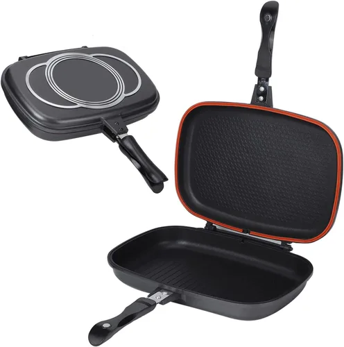 Miniatura 8 de Sartén abatible de doble cara para parrilla, utensilios de cocina, utensilios de cocina, sartén antiadherente, sartén de doble cara para uso