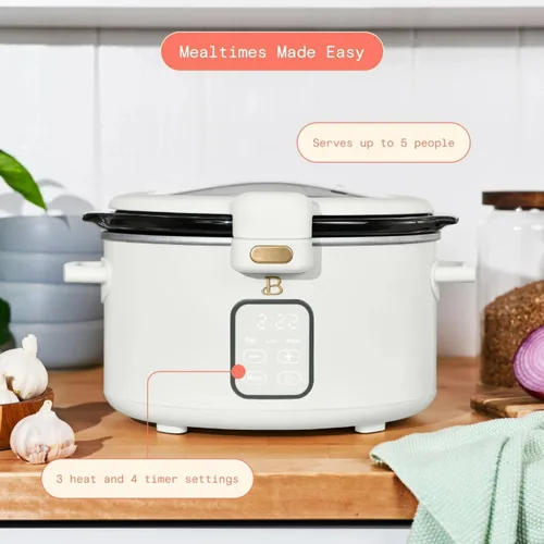 Miniatura 2 de Olla de cocción lenta programable de 4 cuartos con tapa con bisagras, pantalla táctil, múltiples ajustes de calor, ideal para comidas familiares