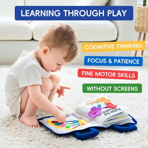 Miniatura 2 de Jollybaby Libros suaves y ocupados de 10 páginas, mi libro tranquilo, juguete de viaje y educación sensorial Montessori, juguete de actividades