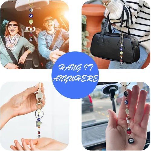 Miniatura 5 de Agromusk - Adorno colgante de coche con ojo malvado, amuleto de días de buena suerte para coche, colgante de 8 bolas con hongo y trébol de cuatro