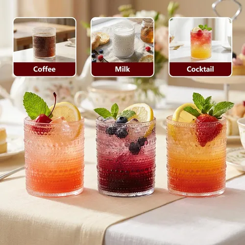 Miniatura 7 de YOUBET 24 Vasos de Plástico con Relieve para Beber - 14 Oz Vasos Transparentes Vintage - Cristalería Desechable con Cuentas para Jugo, Vino, Fiesta