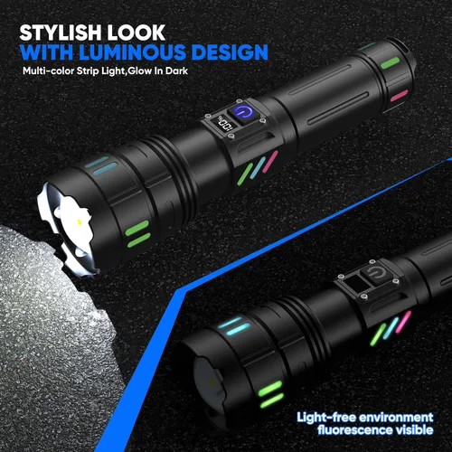 Miniatura 6 de Linternas recargables de alto lúmenes 10000 de larga distancia, 3 modos de un solo clic, linterna LED súper brillante USB C de larga duración 15H