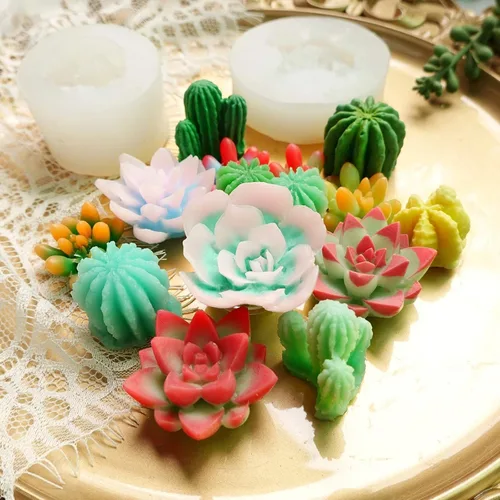 Miniatura 4 de Funshowcase Planta suculenta con maceta de silicona para resina, jabón, vela, cera, polímero, arcilla, yeso, fondant, decoración de pasteles, 2