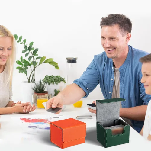 Miniatura 5 de Vicenpal Paquete de 8 cajas de cartas a granel, cajas de cartas de cuero con funda, caja de juego de cartas magnética con fundas para 100 más cartas