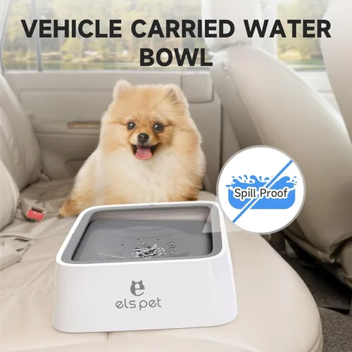 Miniatura 5 de ELS PET - Dispensador de agua sin derrames y de alimentación lenta - Tazón de viaje de gran capacidad de 70oz/2L para perros y gatos (Gris)