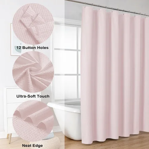 Miniatura 9 de OVZME Cortina de ducha rosa y bayas, cortina de baño para niños de 72 pulgadas de largo, cortina de ducha de tela de gofre con relieve 3D, cortina
