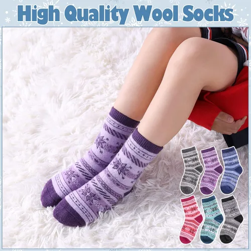 Miniatura 4 de LANLEO Calcetines de lana para niños pequeños y niñas, para senderismo, para invierno, cálidos, acogedores, gruesos, pesados, térmicos, 6 pares