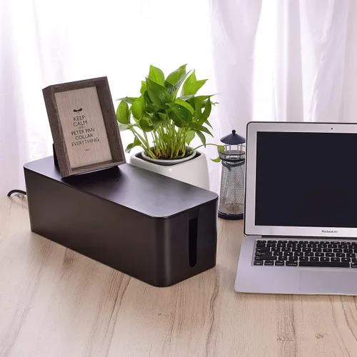 Miniatura 7 de Caja organizadora de cables, caja organizadora de cables grande para ocultar la regleta de alimentación y debajo del escritorio, organizador de Negro