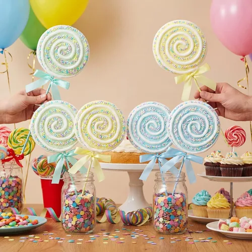 Miniatura 3 de JellyArch 6 piezas de 16 pulgadas grandes decoraciones de fiesta de caramelos gigantes de piruleta con palos para árbol de Navidad, piruleta pastel