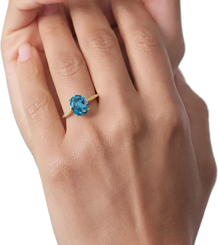 Miniatura 22 de Gem Stone King Anillo de compromiso de oro amarillo de 14 quilates de 2-3 quilates con piedra preciosa ovalada de 0.394 x 0.315 in y diamantes