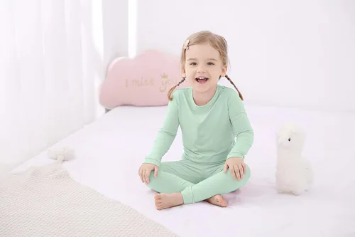 Miniatura 5 de GUISBY Conjunto de pijama de rayón hecho de bambú, para niños y niñas, ropa de dormir de ajuste cómodo para uso diario, conjunto de 2 piezas