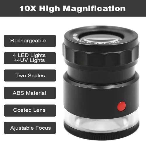 Miniatura 6 de 10 lupas de lupa recargables con luces UV y LED, lazo iluminado para ojos ajustable, lupa de joyería con escala de retícula desmontable