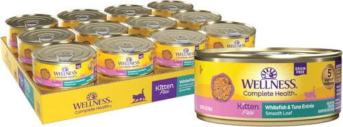 Miniatura 11 de Wellness Complete Health Pate Kitten - Alimento húmedo enlatado para gatos, natural, rico en proteínas, sin granos, pescado blanco y atún, 3 onzas