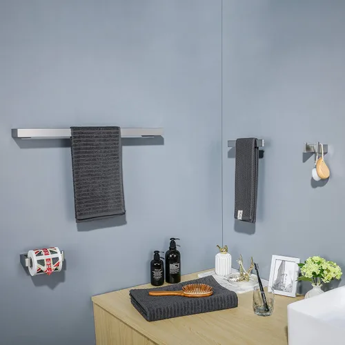 Miniatura 6 de Juego de accesorios de baño de 4 piezas, toallero, toallero, gancho para bata, soporte para papel higiénico, acero inoxidable, Q8-P4BR Níquel