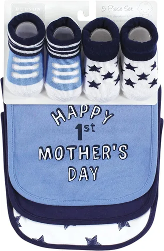Miniatura 135 de Hudson Baby Conjunto de babero y calcetines unisex de algodón para bebé