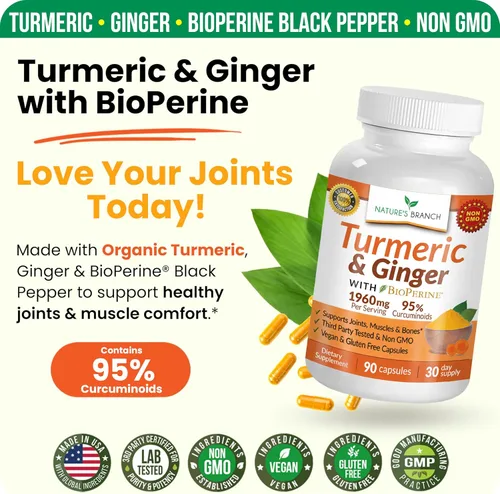 Miniatura 5 de Suplemento de Cúrcuma y Jengibre - Cúrcuma Orgánica y BioPerine - 95% Curcuminoides para Apoyo Articular y Digestión Extracto de Pimienta Negra