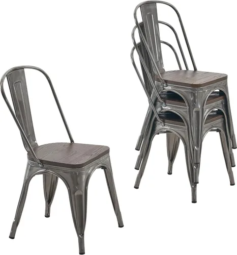 Miniatura 11 de Nazhura Silla de comedor de metal estilo rústico Tolix para cocina, comedor, cafetería, restaurante, bistró, patio, 18 pulgadas, apilable, Blanco