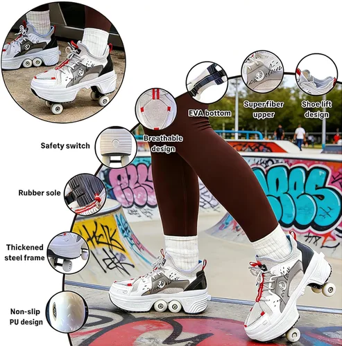 Miniatura 7 de 2-in-1 Roller Skates with Retractable 4 Wheels and Pop-Out Design Deformation Sneakers for Outdoor Sports Activities Unisex Adjustable Shoes