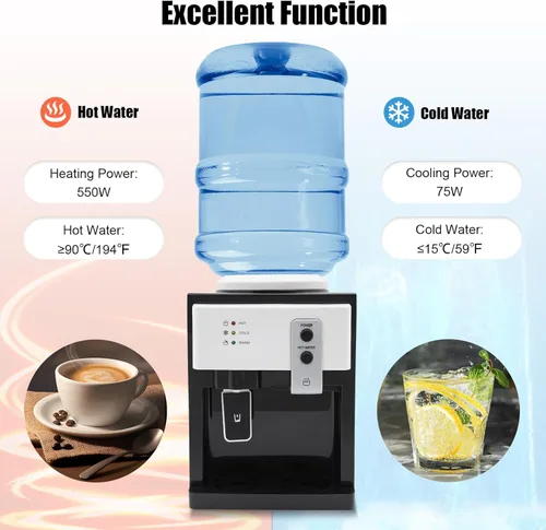 Miniatura 3 de LYNICESHOP Dispensador de agua de encimera de carga superior, dispensador de agua fría caliente de 5 galones, dispensador de agua fría