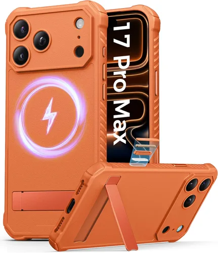 ASAFCASE Funda magnética para iPhone 17 Pro Max, soporte integrado, compatible con MagSafe, protección contra caídas de grado militar, botón de