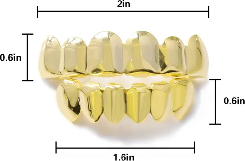 Miniatura 4 de TSANLY Gold Grillz 6 Teeth Mouth 24K Plated Gold Top & Bottom Grills Caps Set for Son + Extra Molding Bars + Microfiber Cloth