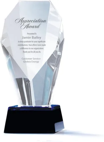 Miniatura 8 de Baudville Premios de trofeo de cristal grabado personalizado con acento azul - Viene con elegante caja de regalo negra - Reconocimiento del personal