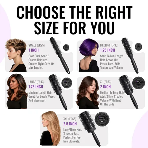 Miniatura 2 de ERGO Cepillo redondo iónico de cerámica para soplar – Cepillos de pelo de calidad de salón para mujeres – Cepillo de rodillo para secar con soplado