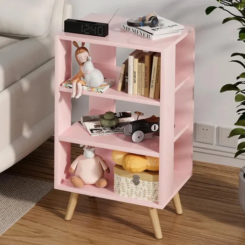 Miniatura 10 de Aenuert Mesita de noche azul para niños, mesa auxiliar moderna con almacenamiento abierto, mesa de noche de 2 niveles para espacio pequeño, sala