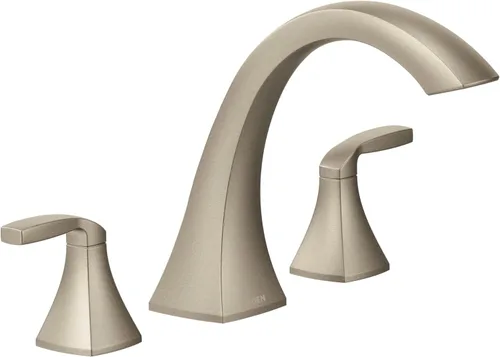 Kit de moldura de grifo de bañera romana Moen Voss de níquel cepillado con dos manijas para montaje en cubierta, requiere válvula de 1/2 pulgada,