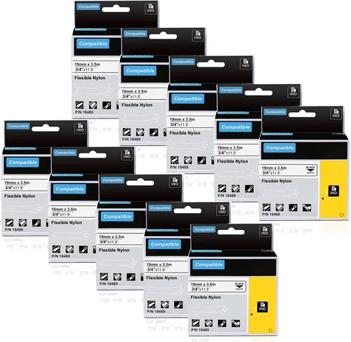 Miniatura 10 de 18489 a18489 - Etiquetas de repuesto para DYMO - Etiquetas industriales de nailon flexible de 3/4 pulgadas, negro sobre blanco, compatibles