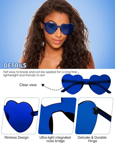 Miniatura 4 de Frienda 20 Pairs Heart Shaped Sunglasses Rimless Candy Color Glasses for Women Men Party Favor
