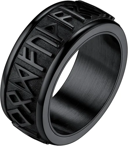 FaithHeart Anillo giratorio nórdico vikingo con runas de acero inoxidable chapado en oro para hombres y mujeres, puede grabar personalizado