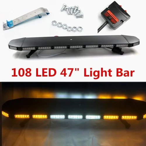 Miniatura 7 de 47" Barra de Luz de 108 LED para Coche - Luces Estroboscópicas Ámbar de Advertencia Con 15 Modos de Parpadeo para Construcción, Camiones de 47" 108