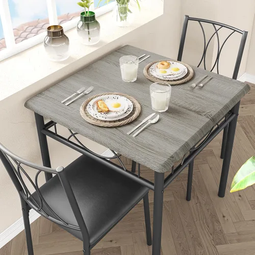 Miniatura 13 de Juego de mesa de comedor para 2, mesa de cocina con 2 sillas, juego de mesa de comedor de cocina de 3 piezas de madera para apartamento, espacio