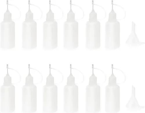XYSMZM 12 botellas aplicadoras de punta de precisión de 1 onza, botellas de pegamento con punta de aguja de 1.0 fl oz para manualidades de papel de