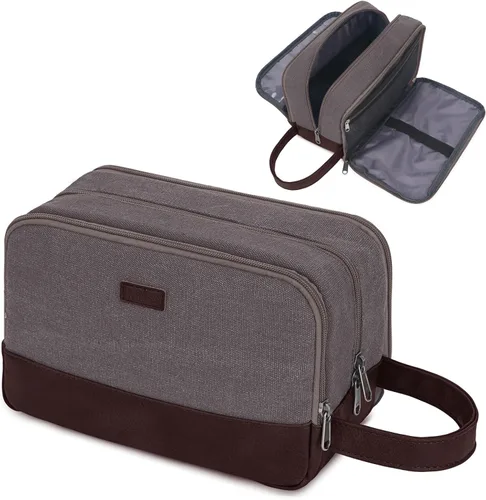 Miniatura 14 de WANDF Bolsa de Aseo de Viaje para Hombres Kit Dopp Grande Bolsa de Aseo y Afeitado Resistente al Agua Bolsa Colgante Accesorios de Viaje para Beige