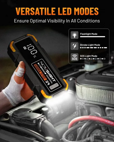 Miniatura 4 de NOVSIGHT Arrancador de batería de automóvil – Arrancador de batería portátil de 5000 A (12.0 L de gasolina/10.0 L diesel) caja de arranque de coche