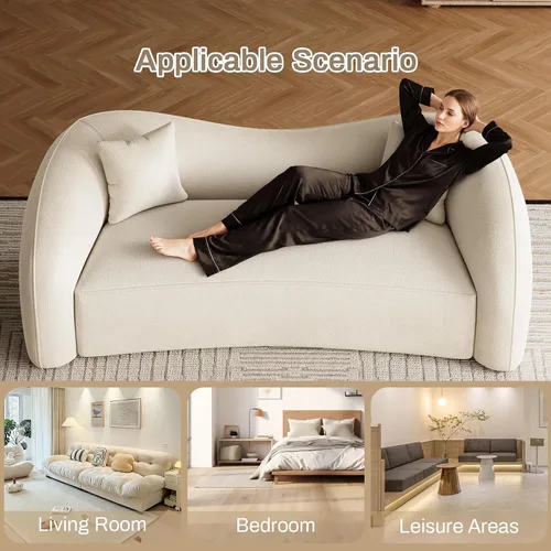 Miniatura 7 de Sofá curvado de 90.8 pulgadas para sala de estar, moderno y cómodo sofá de felpilla de 3 plazas sin hueso, asiento extra profundo y ancho con 2 Beige