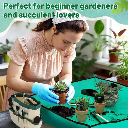 Miniatura 4 de Juego de 44 piezas de herramientas para plantas suculentas - Estera de re-plantación para interior de 39.4" y bolsa de 19 piezas de mini